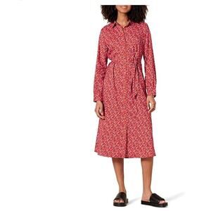 NWT Amazon Essentials Red Long Sleeve Floral Dress Tie Waist Size Medium